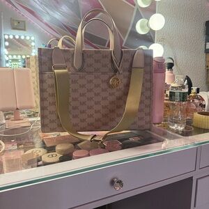 Michael Kors Tan and Gold Signature Tote